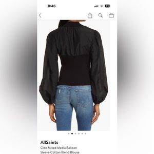All Saints Cleo Mixed Media Balloon sleeve shirt